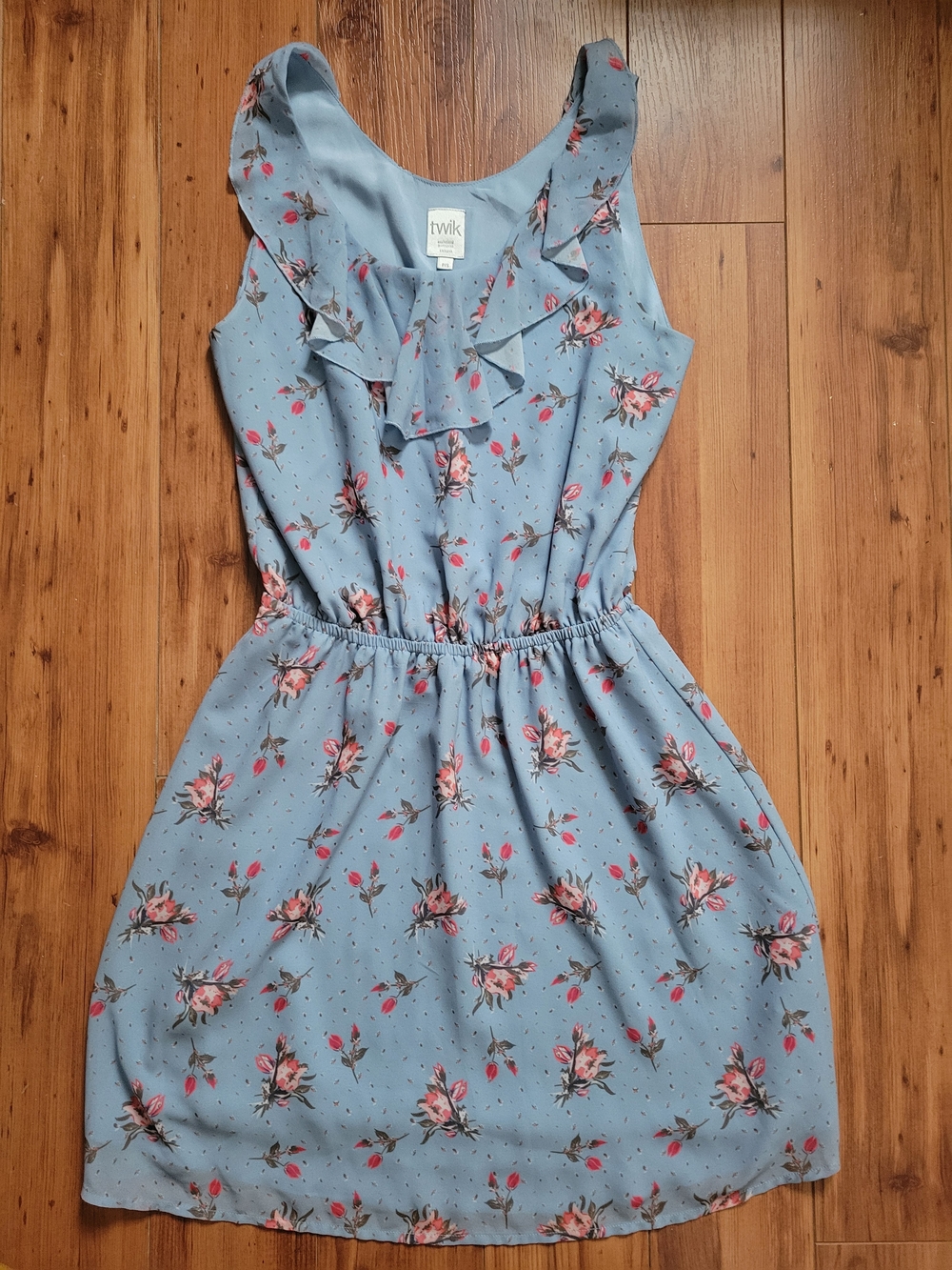 twik Blue Floral Ruffle Mini Dress